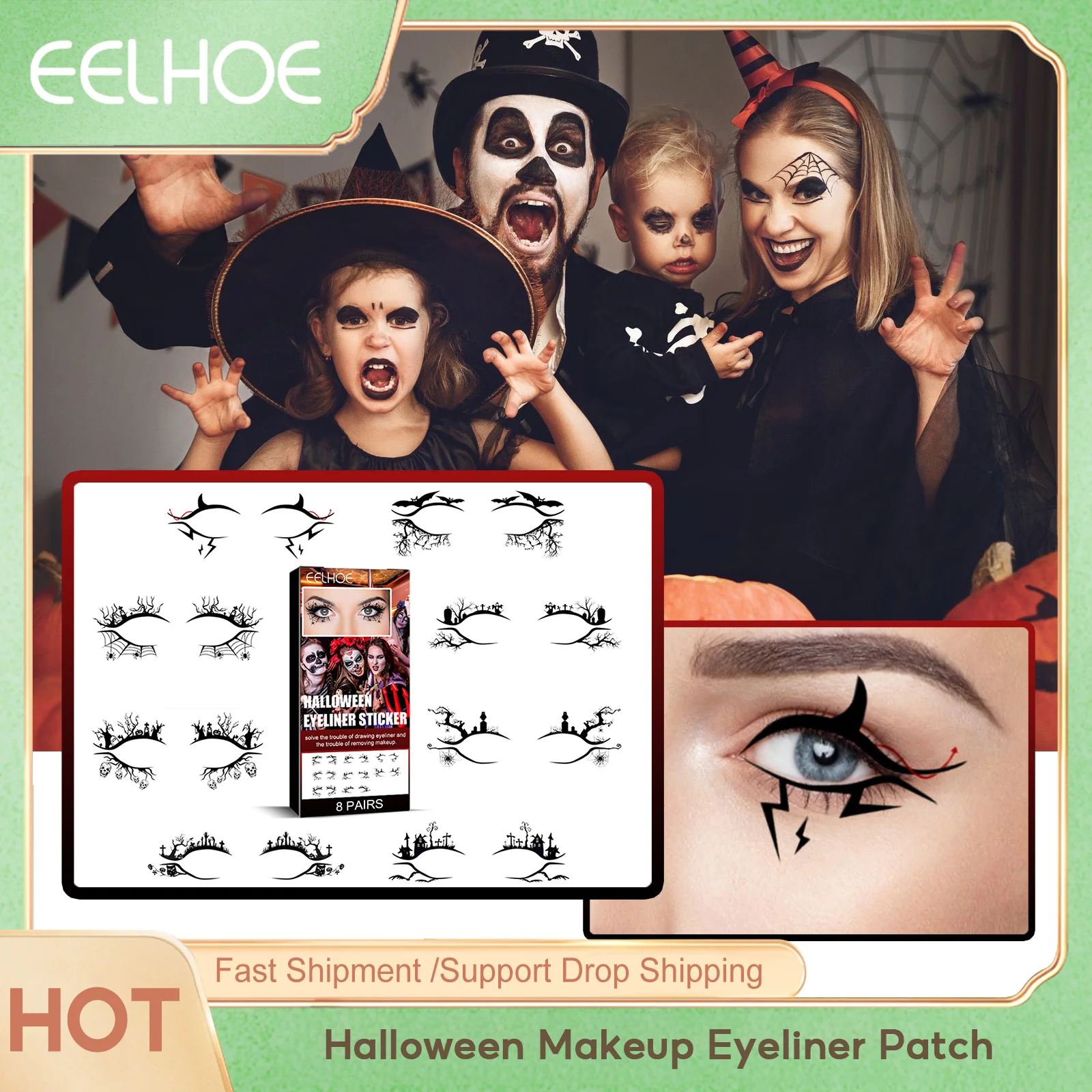 

Eelhoe Halloween Makeup Eyeliner Patches Decorations Eye Quick Drying New Year Festival Waterproof Face Black Eyeliner Stickers