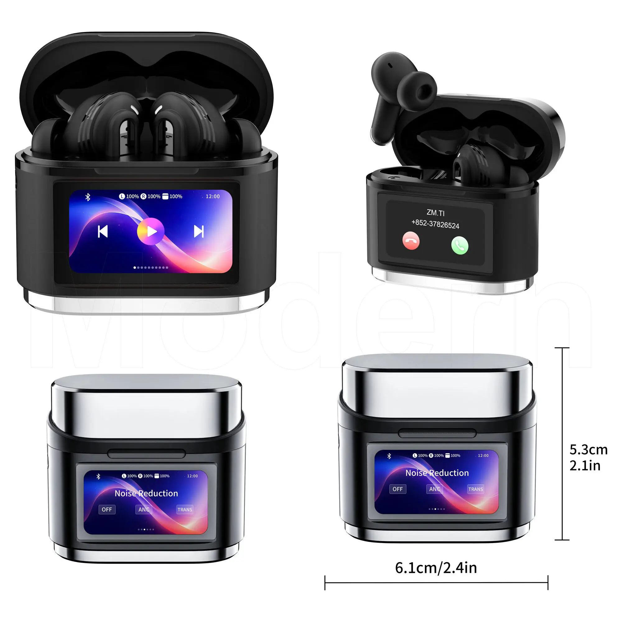 多機能タッチイヤフォン、360-°-ステレオ空間オーディオ、ancおよびtransモード、bd2などの13の画面機能