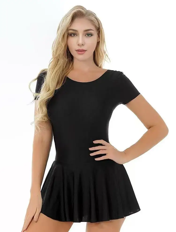 

Glossy Silky Leotards Ballet Dance Dress Practice Skirt Gymnastics Leotard Sports Yoga Short Sleeve Body Skirt