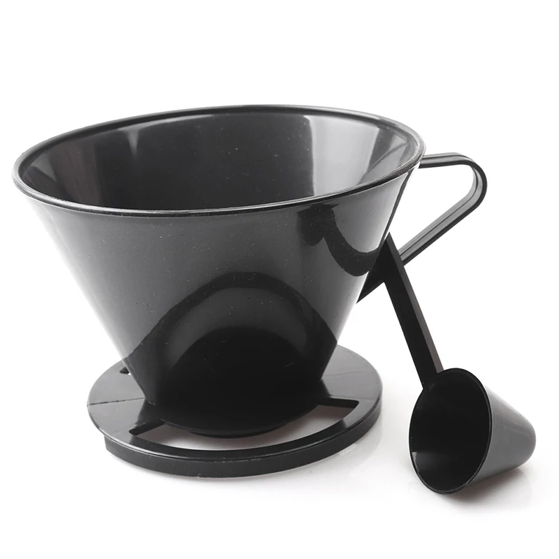 Reusable Plastic Coffee Cone Coffee Filter Holder Maker Pour Over Coffee Cup Dripper Mesh Strainer With Measuring Spoon