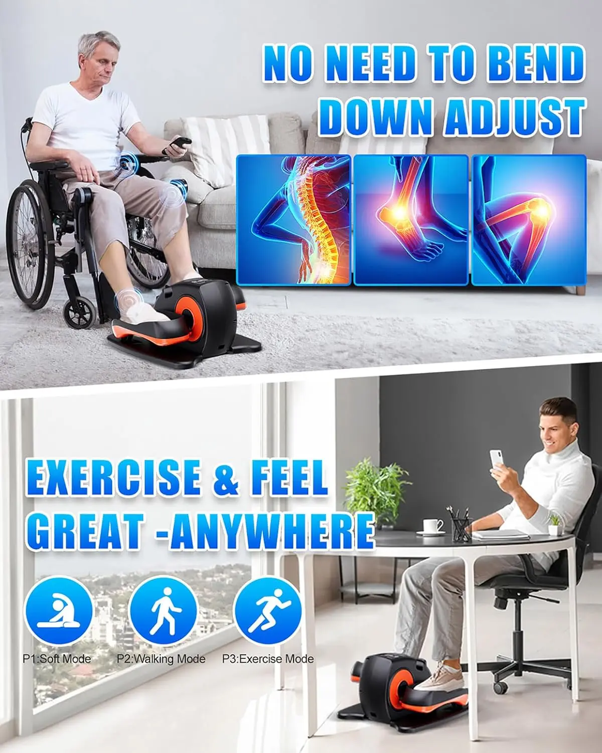 Ellipse Leg Exerciser While Sitting for Seniors, Quiet Portable Elliptical Machine for Home