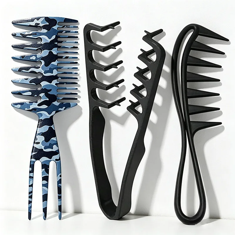 3-teiliges Camo Pompadour Kamm-Set, Hitzebeständiger Friseur-Stylingkamm für Männer, Professioneller Salon 3-Zahn-Haarkamm für DIY-Frisuren – Detail 2