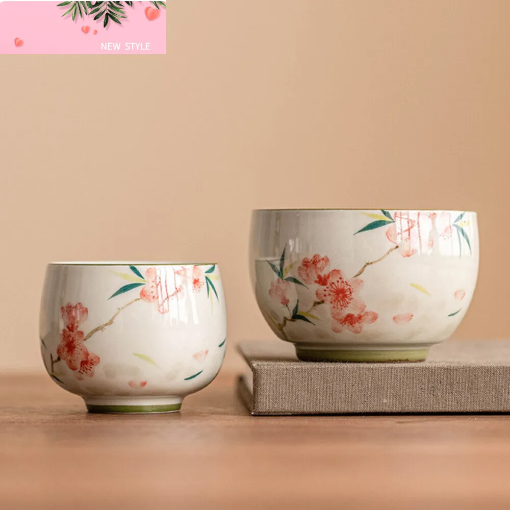 

Ручная роспись, керамическая чайная чашка с цветком персика, одна чашка Master, персональная чайная чаша, китайский чайный сервиз Чашань, кунг-фу, кофейная посуда, подарки