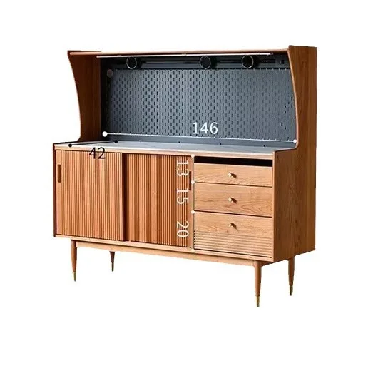 Customizable Nordic simple cherry wood restaurant storage slate tea cabinet integrated against the wall