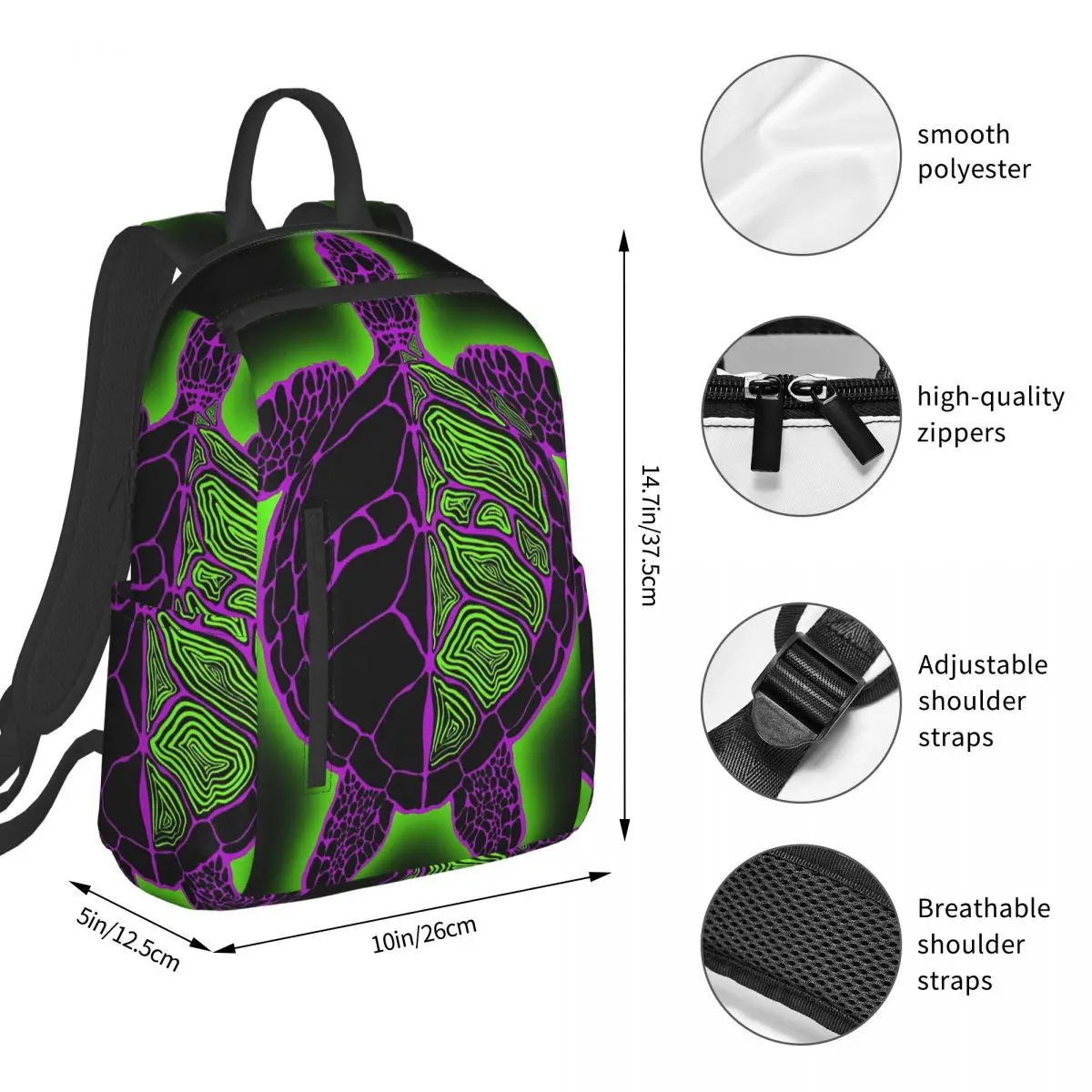 Fluorescent Cartoon Turtle Backpack Student BookBag Kids School Bag Laptop Shoulder Bags Men Women