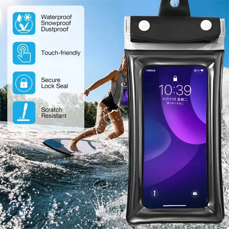 Universal Waterproof Pouch Dry Bag with Lanyard Transparent Touch Screen Swim Phone Cover for Beach Swimming Diving Sports