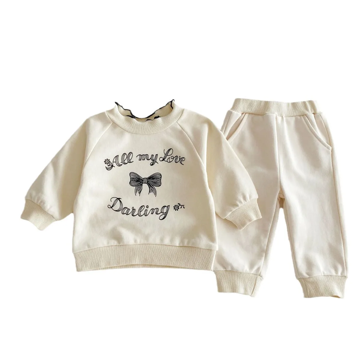 

Fashion bow printing Kids Girls Sweatshirt +Pants Set 2024 spring New Baby Girls Clothes Toddler 2 Pcs Outfit