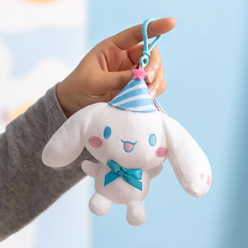 Sanrio Cinnamon Blue and White Stripes Pointed Hat Plush Keychain Phone Backpack Decoration Car Key Pendant Collectible Ornament
