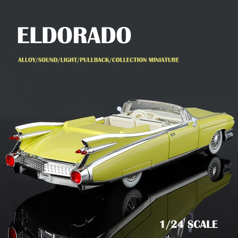 

Коллекционная модель классического автомобиля 1959 Eldorado Big Rocket из сплава, масштаб 1:24, симуляция, украшение, детская игрушка, миниатюрная модель-фигурка