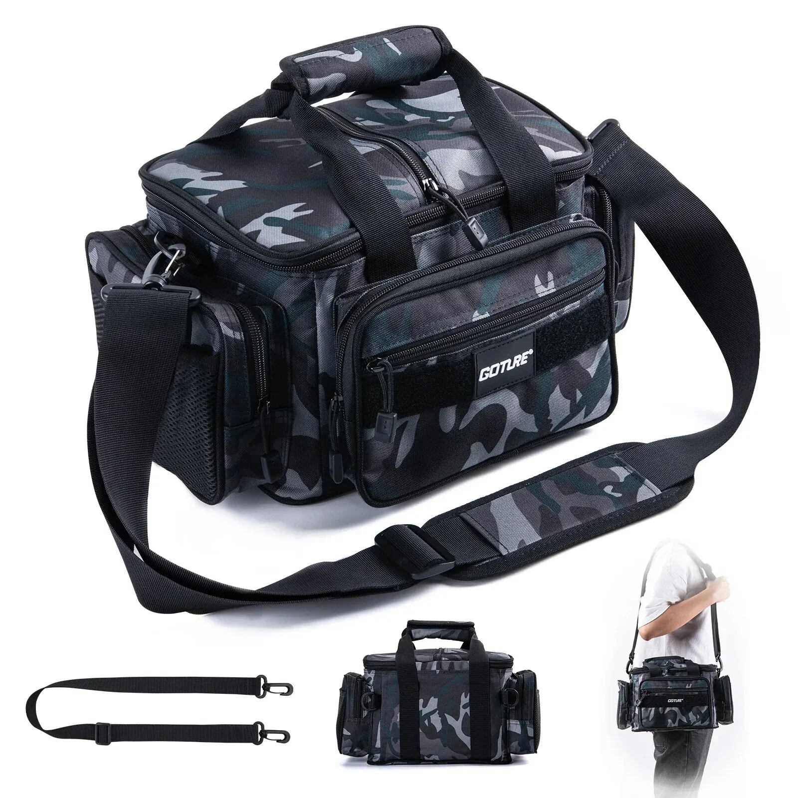 Goture Angelgerät Taschen 38*23*19 cm Schulter Tasche Hohe Kapazität 600D Oxford Tuch Outdoor Radfahren Rucksack Camping picknick Tasche 4