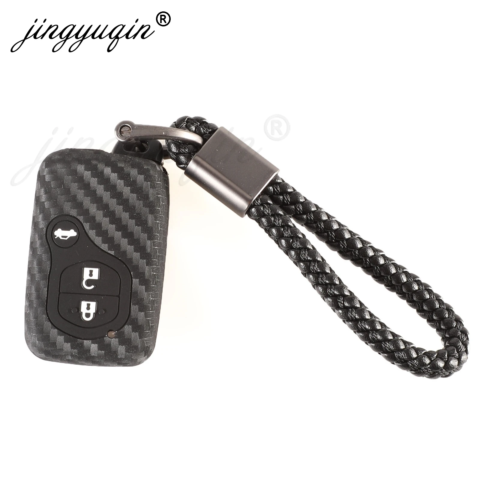 Rubber Carbon Car Key Case Cover For Toyota Land Cruiser Prado 150 Camry Prius Crown Subaru Foreste XV Keychain Silicone Holder