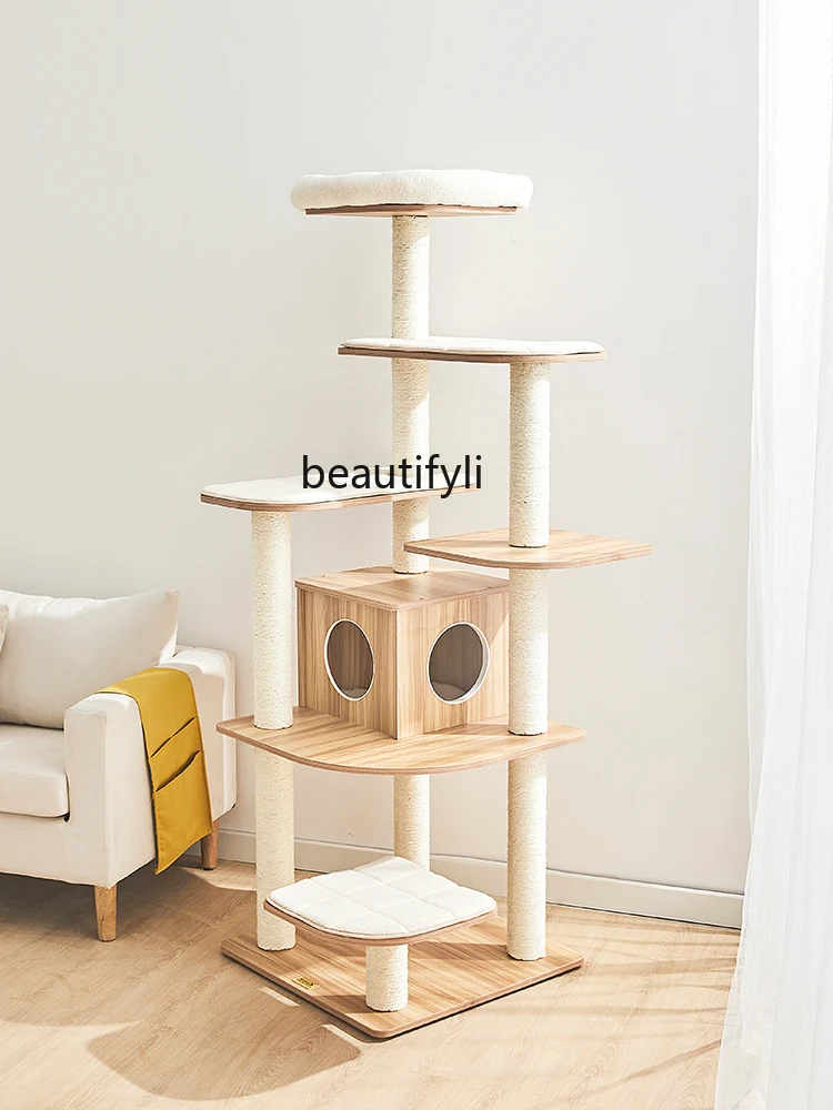 Large Cat Climbing Frame Luxury Cat Scratch Trees Wooden Cat Tree Integrated Sisal Mill Pet Supplies