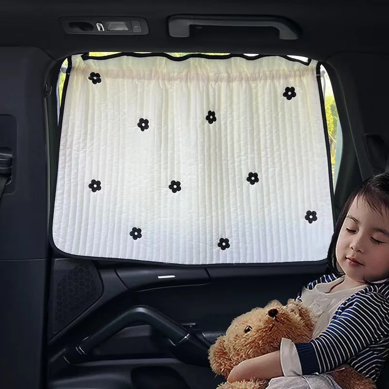 Car Baby Blackout Window Sun Cover Flower Thick Curtain For Vehicle Interior Rear Sunshade Infant Children Auto Curtain Side Car