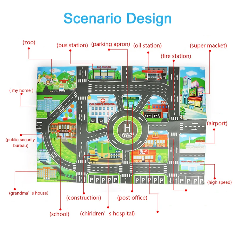 Mapa da cidade Brinquedos para Crianças, Estacionamento Mapa Rodoviário, Modelo Toy Alloy, Escalada Mats, Versão Inglês, Mapa do Jogo, Corrida Mat, Novo