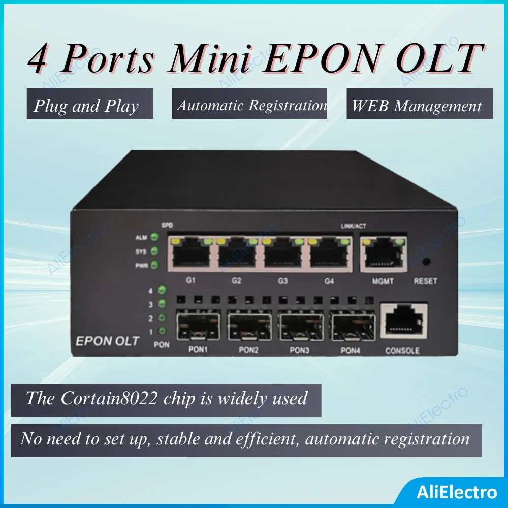 Fiber Fusion VFL Epon 2 4 Pon 2 4 8 16 Port FTTH OLT Mini Fiber Optic Equipment 4 Ports OLT Rj45 Uplinks Epon OLT