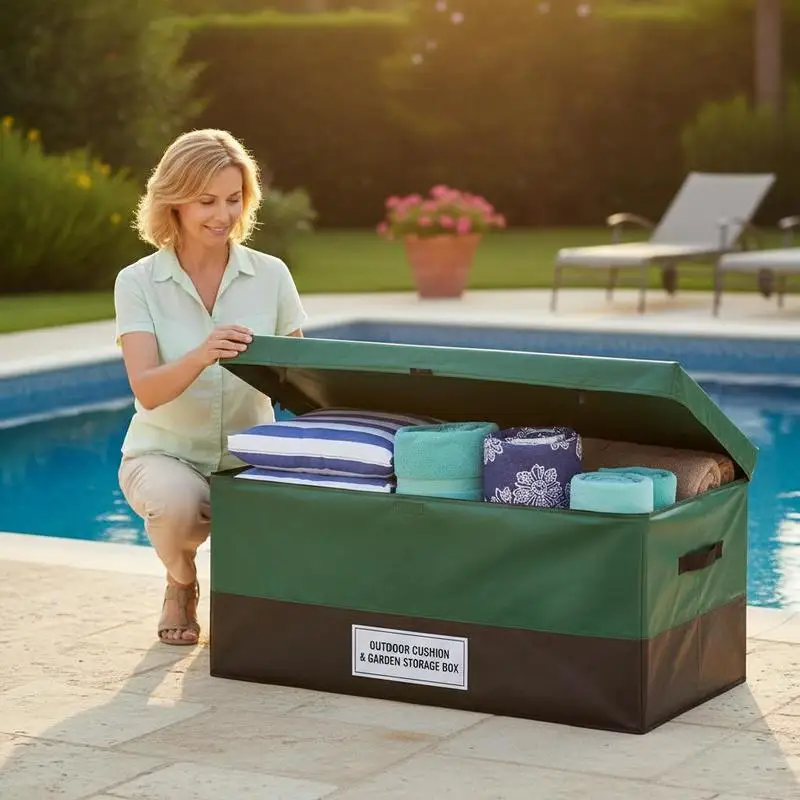 

440L Outdoor Storage Box 122x63x75cm Cushion Box made of industrial-grade PE tarpaulin Waterproof Breathable Pillow Box Chest Garden Box Ideal for Pools, Yards, Gardens, Garages