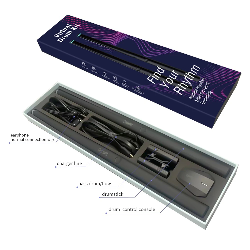 Baquetas de aire electrónicas Baquetas electrónicas profesionales Juego de batería virtual Instrumentos musicales para principiantes Niños Adultos