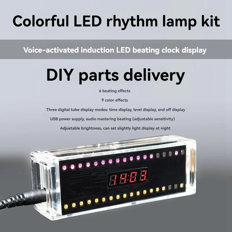 DIY Digital Clock Kit Voice Control Music Spectrum Display RGB LED Soldering Project Practice Solder Diy Electronic Kit