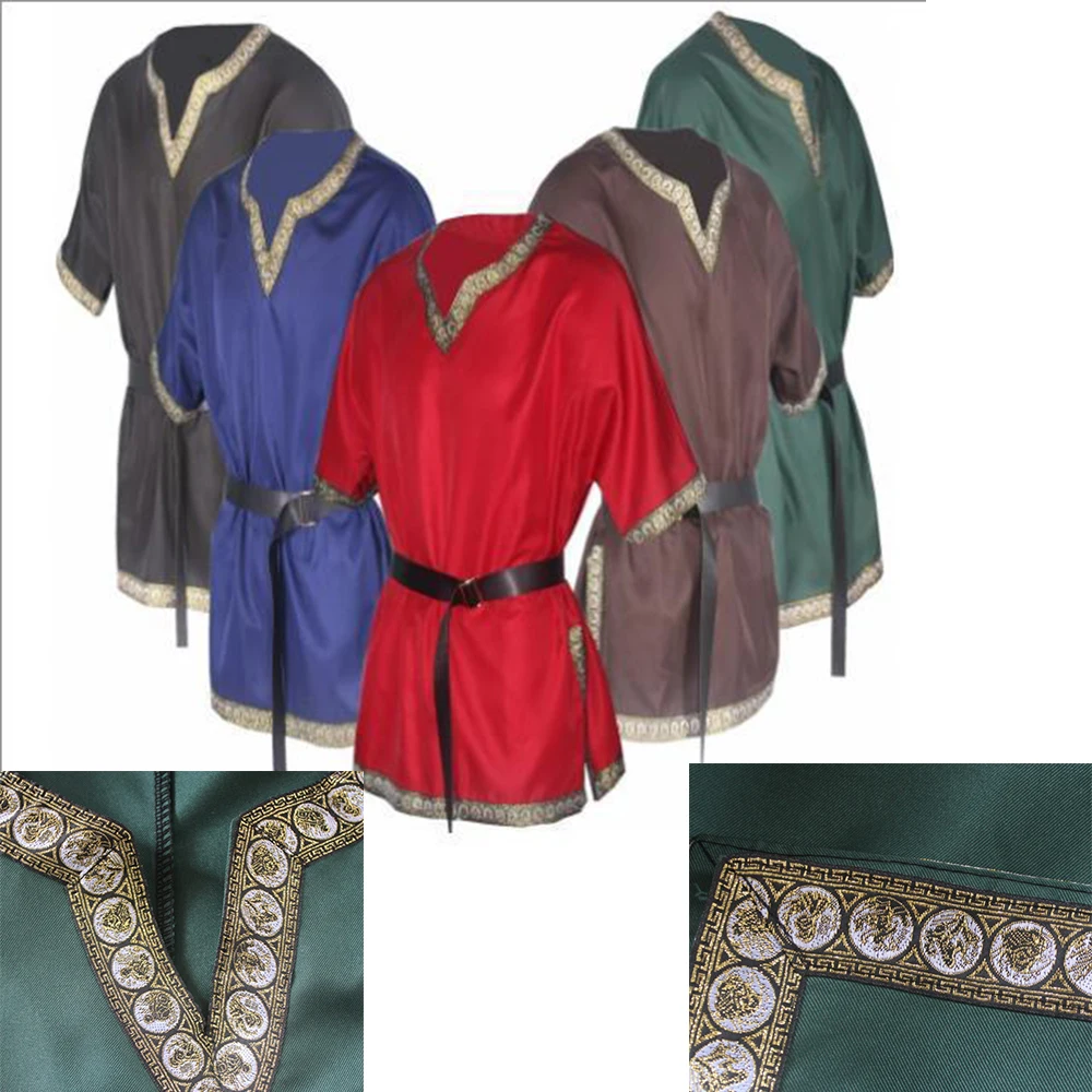 Disfraz de Guerrero Caballero Medieval para Hombre Adulto, Túnica Verde, Ropa de Caballero Normando, Trenza Vikinga, Camisa Superior de Pirata Sajón LARP, Halloween