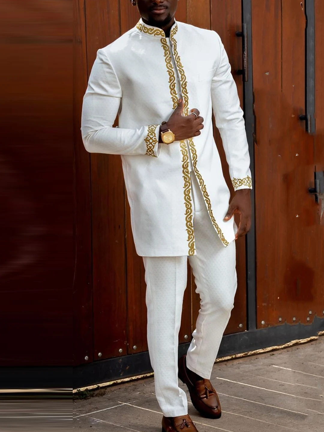 Traditional Kaftan Men's Suit 2pcs Set Middle East Africa Arab Formal Wear Long Sleeve Shirt And Pants Fashionable Mid-Year C...