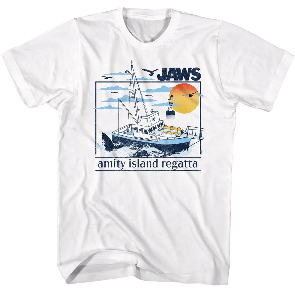 Jaws 70's Thriller Movie Amity Island Regatta Orco Boat Seagulls Men's T Shirt