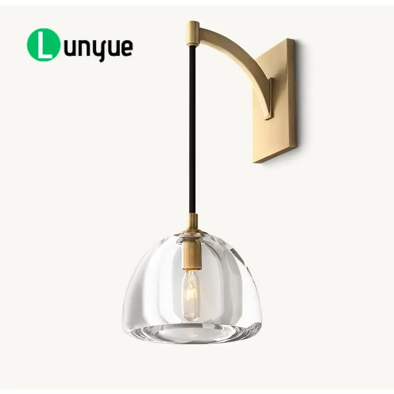 Modern American LED Wall Lamp Copper Crystal Cylindrical Shade Multi Color Temperature E12 E14 Base For Living Room Home