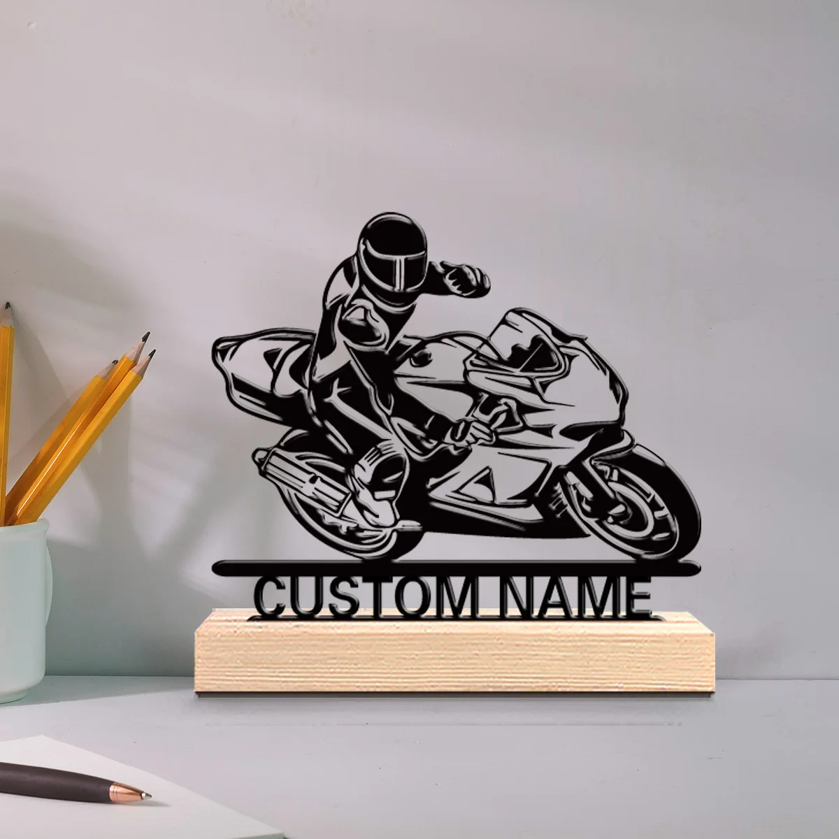 1 pc Moto dérive nom personnalisé matériau en bois fabriqué à la main avec lettrage cursif élégant décoration intérieure