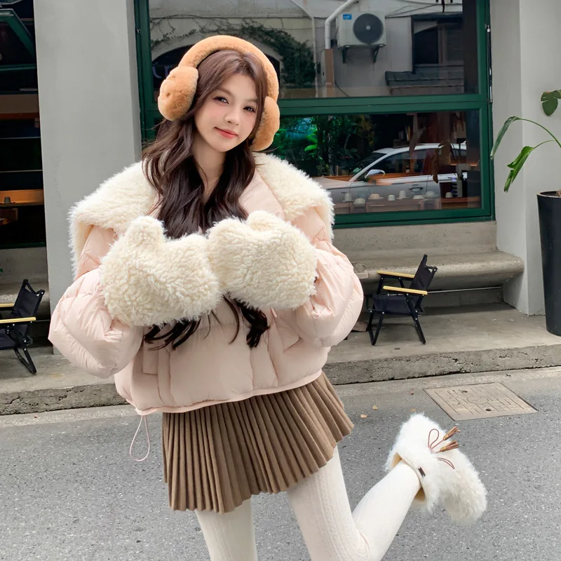 Women's Models Autumn Spring Coat Jacket Down Jacket White Duck Down Navy Collar Short Paragraph Thickened Warm Long-sleeved New