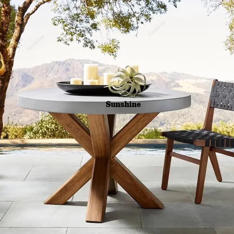 

Nordic light luxury modern simple model house villa solid wood industrial wind outdoor negotiation table FT