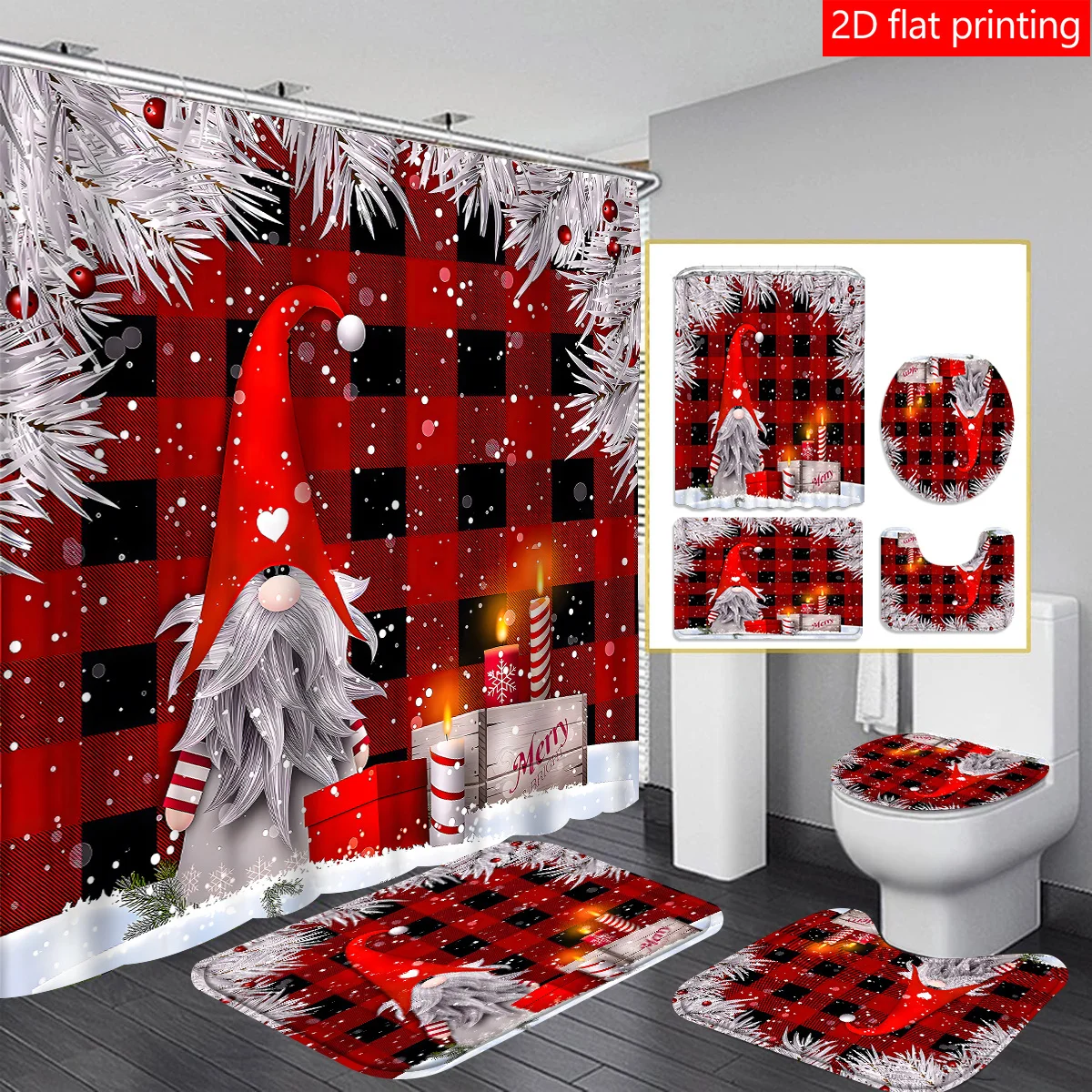 

4pcs Christmas dwarf curtain shower curtain decoration, beautiful housewarming gift modern home decoration, waterproof shower cu