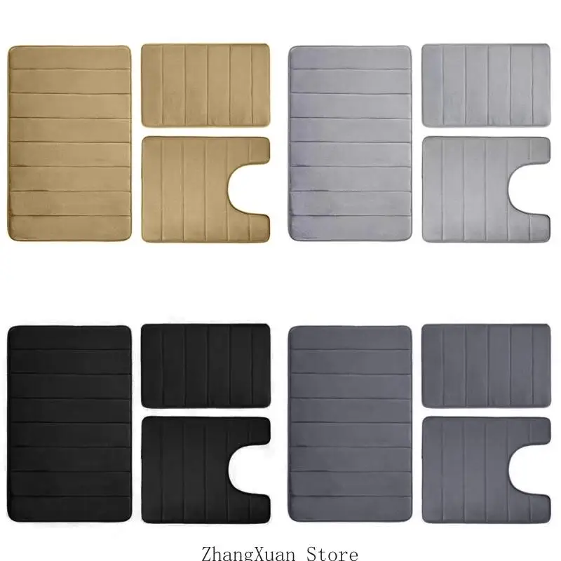 Soft Absorbent Bathroom Carpet Set NonSlip Washable Toilet Mats Flannel Rugs for Home Gym and Salon