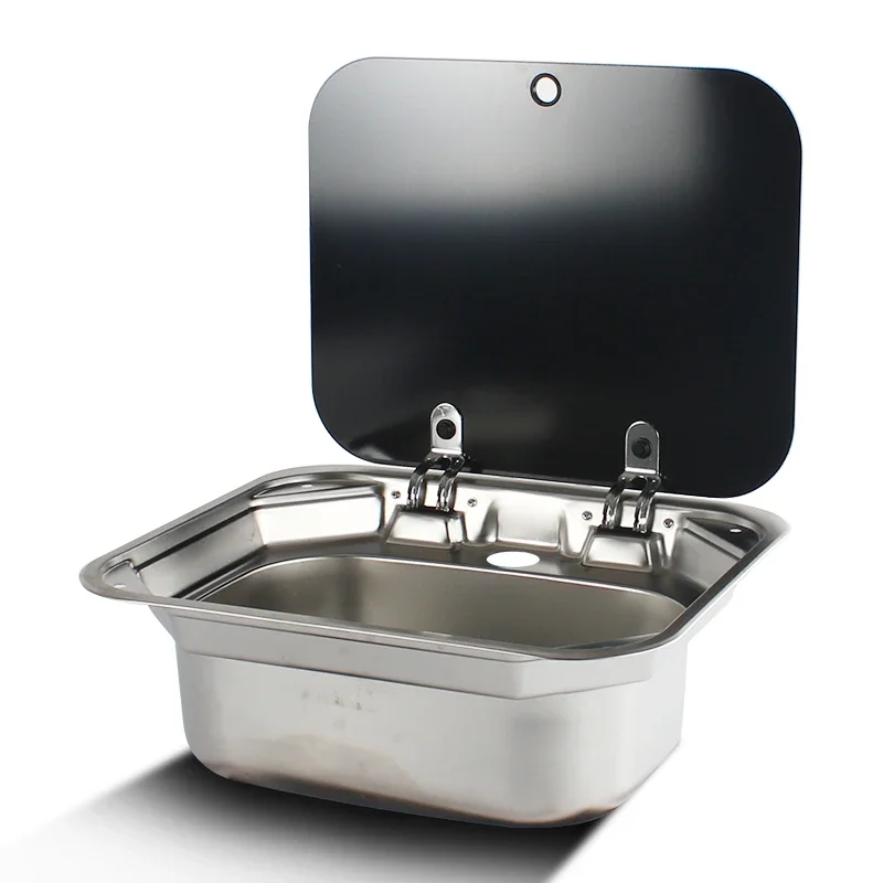 Caravan camping Stainless Steel Hand Wash Basin Sink Tempered Glass Lid with Folded Faucet Boat camper Accessories