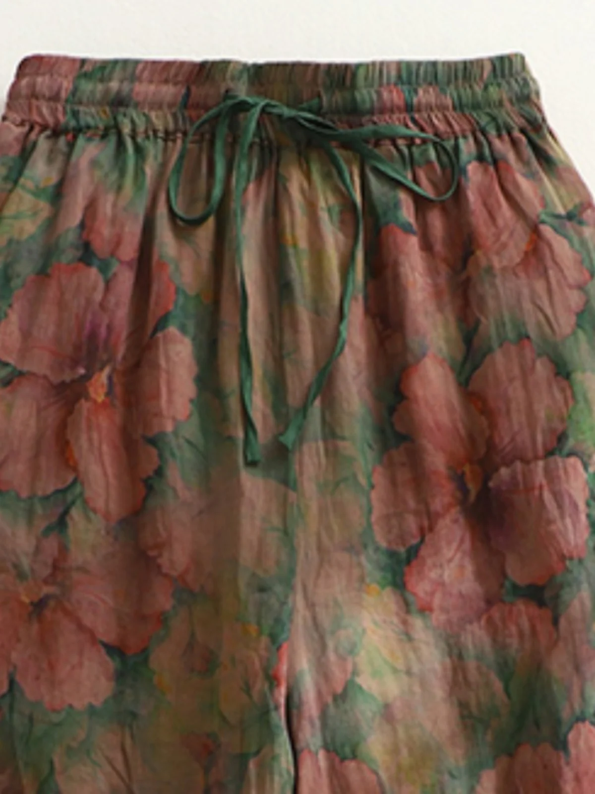 Pantalones Harlan holgados y étnicos Retro para mujer, pantalones informales de lino con estampado Floral, cintura alta, cintura elástica, talla grande, verano