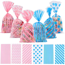 50pcs Blue Pink Plastic Candy Bags Clear Cellophane Gift Treat Packaging Bag for Baby Shower Birthday Wedding Party Favors bag