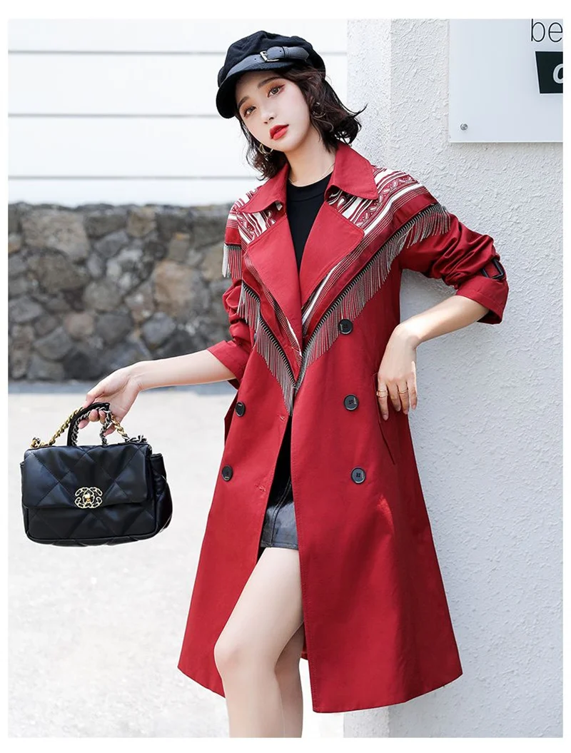 Windbreaker Mid-Length Women's Spring New Temperament Leisure Boutique High-Quality Fringed Jacket Trench