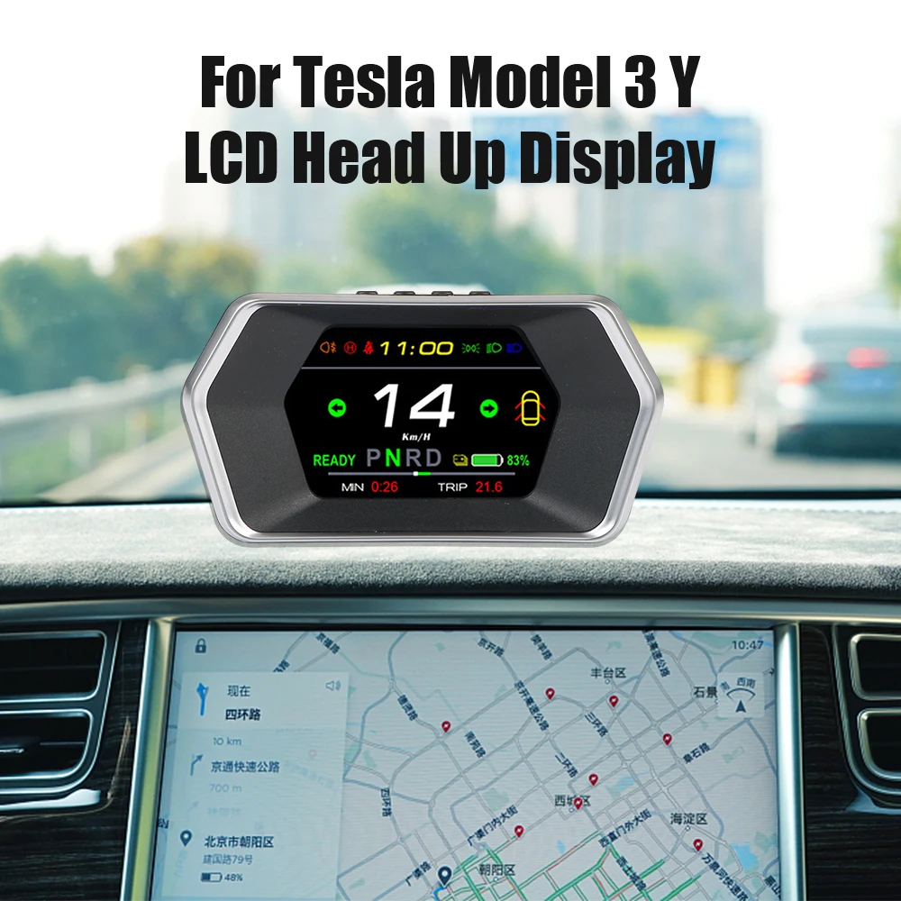 

Car Smart HUD Gauge Light Prompt Safety Alarm Driving Time Speedometer For Tesla Model 3 Y Auto Accessories T17 Head Up Display