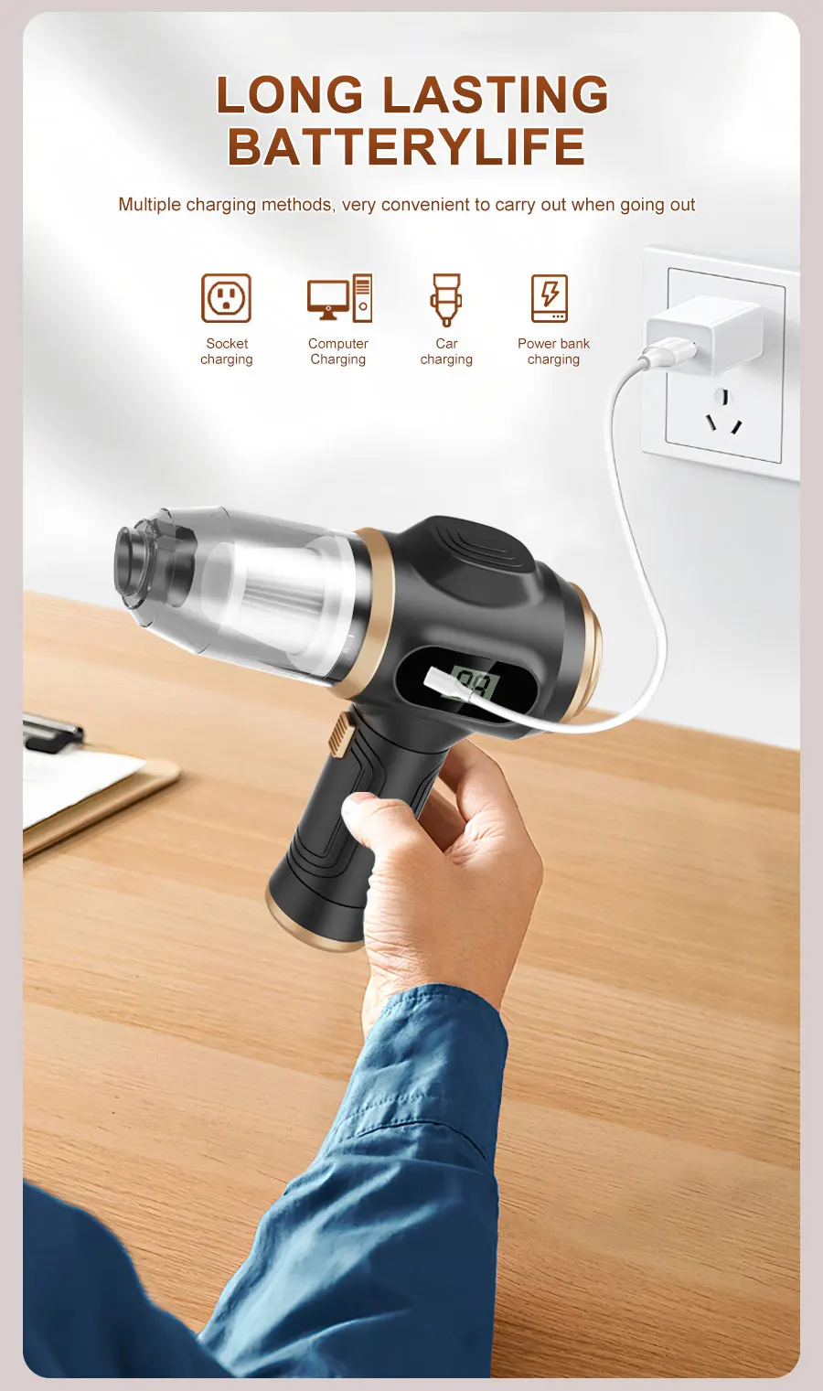 BELIBUY 2-in-1 Auto-Staubsauger und Gebläse, Hochleistungs-Saugfunktion zur Reinigung von Autositzen/Matten/Kofferraumstaub, Tragbar – Detail 9