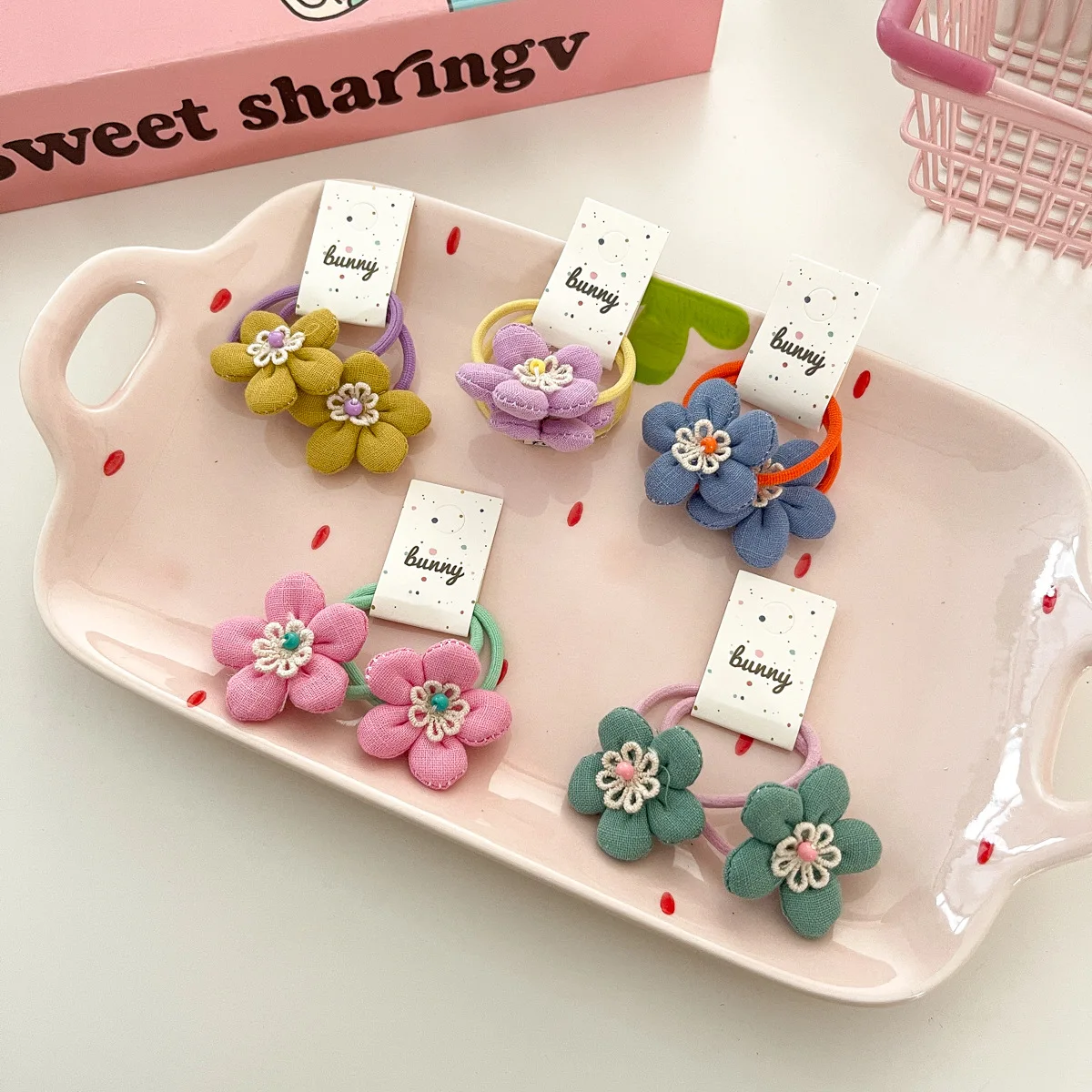 

2pcs Fabric Flower Elastic Hair Bands Children's Hair Rope Ties Rubber Band Girls Ponytail Holder Kids Headwear Hair Accessories