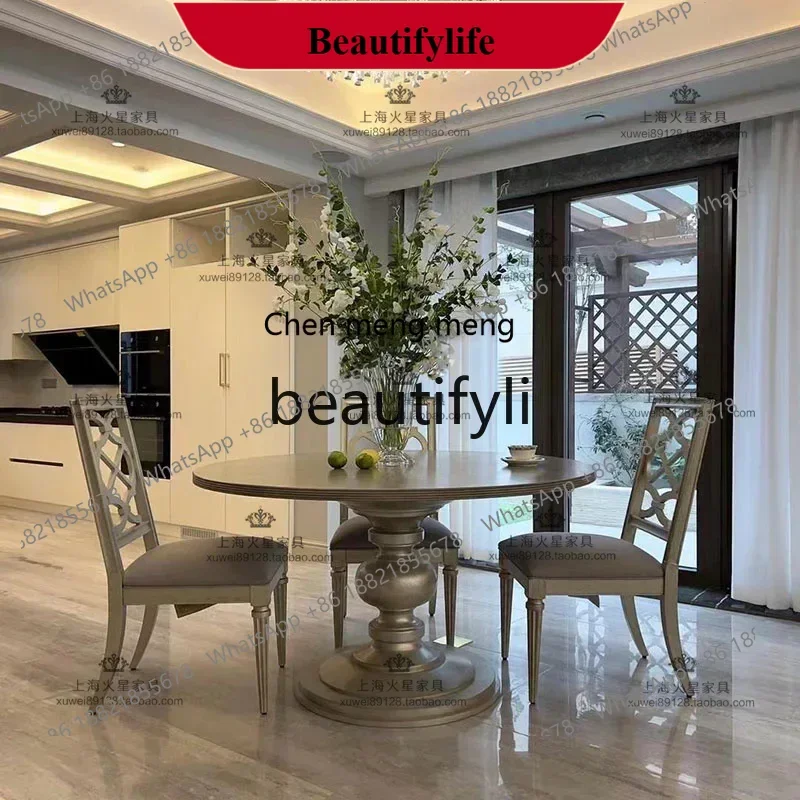 

z183 American light luxury solid wood size apartment round dining table and chair combination French dining room furniture