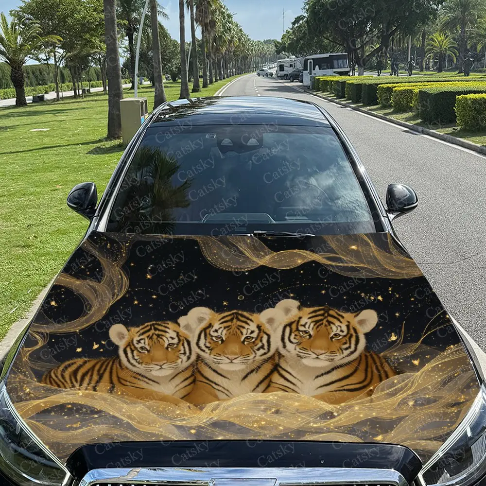 Golden Ribbon Little Tiger Car   Wrap, Car   Decal, Car   Sticker, Truck   Wrap, Bonnet Wrap