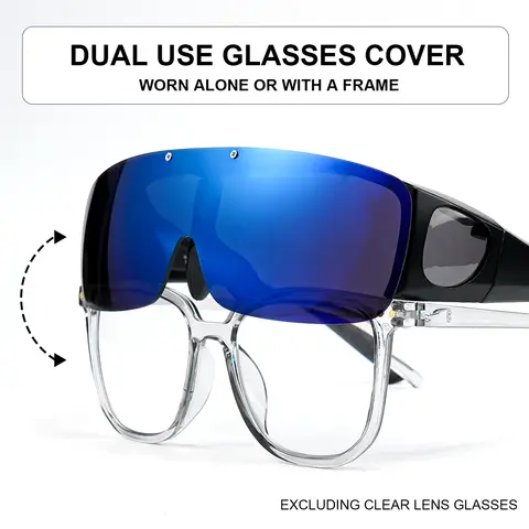 眼鏡の上から装着できるフリップアップ式オーバーサイズサングラス UV400 サイドシールド付き処方眼鏡用サングラス 夜間運転・釣り用サングラス
