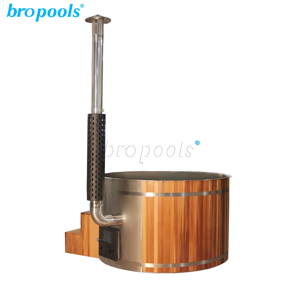 Modern Design 4-5 Person Outdoor Red Cedar Wood Burning Dry Steam Barrel Hot Tub Home Backyard Family Relaxation