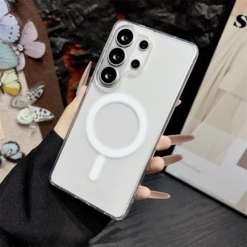For Samsung Galaxy S26 S25E 24 S23 22 S21 FE Plus Ultra A57 A26 07 A37 A17/18 56 36 A14 For Magsafe Magnetic Clear Acrylic Case