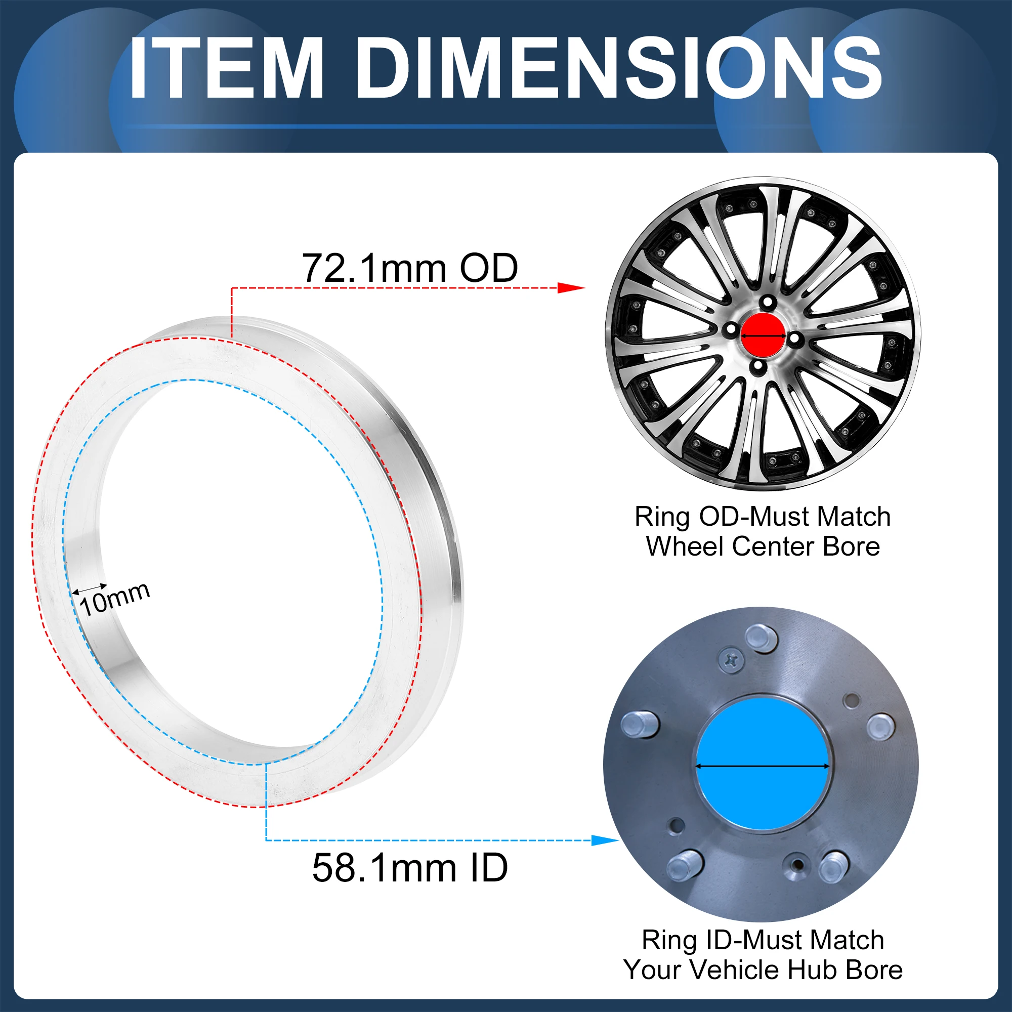 UXCELL 4pcs Car Wheel Hub Centric Rings OD 72.1mm 72.6mm to ID 54.1/58.6/59.6/63.6/70.6mm Wheels Center Shaft Shock Hubrings