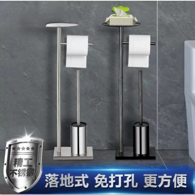 床から天井まで届く高さのティッシュホルダー。トイレブラシとセットになった縦型ロールホルダー。トイレ用クリーニングブラシ、トイレットペーパーホルダー。