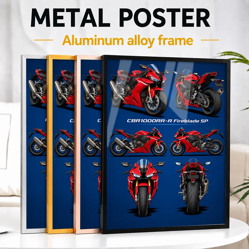 Japanese CBR1000RR-R Fireblade SP Grand Prix Red Motorcycle Framed Metal Print Customized Performance Spirit Wall Art For Garage