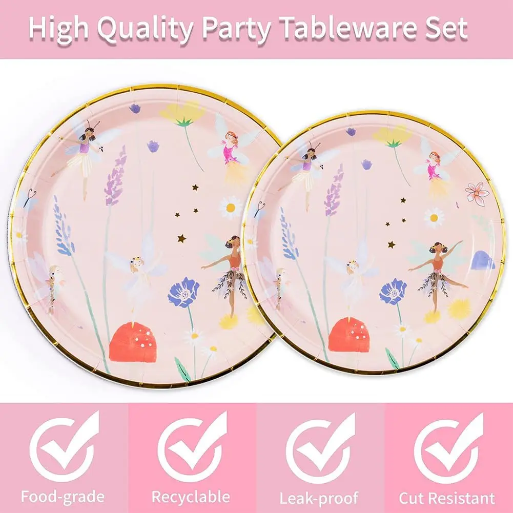 Fairy Party Tableware, Fairy Paper Plates Party Set, Fairy Birthday Tableware, for Fairy Birthday Party, Wedding, Baby Shower