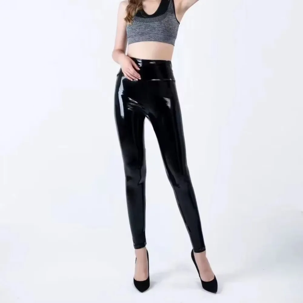 Faux Leather Pants,Nightclub,Invisible Open Crotch Outdoor Sex Women's Tights,High Waist,Booty Lifting,Exoticism Yoga Leggings