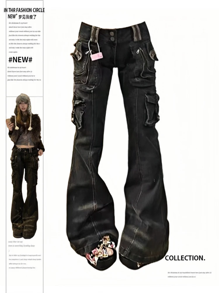 Kobiety Koreańska moda Szykowne dżinsy Grunge Japońskie Harajuku Gyaru Y2K Denim Cargo Spodnie Cyber Punk Hip-pop 2000s Estetyczny Tomboy