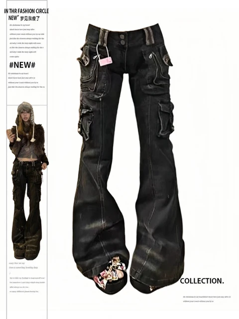 Kobiety Koreańska moda Szykowne dżinsy Grunge Japońskie Harajuku Gyaru Y2K Denim Cargo Spodnie Cyber Punk Hip-pop 2000s Estetyczny Tomboy